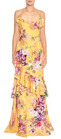 Floral Print Crepe Gown