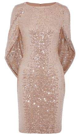 Cape-effect Sequined Tulle Dress