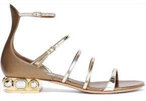 Embellished Metallic And Mirrored-leather Sandals