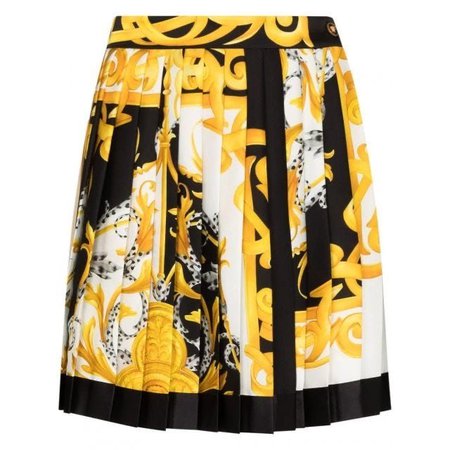 VERSACE Acanthus print pleated silk mini skirt
