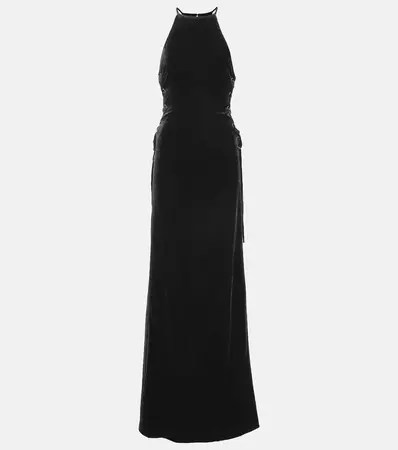 Lace Up Halterneck Velvet Gown in Black - Alessandra Rich | Mytheresa