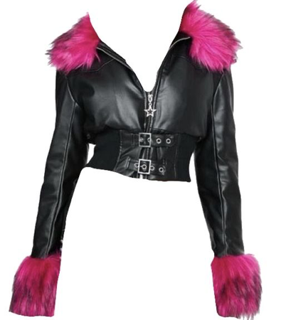Leather Jacket with pink fur