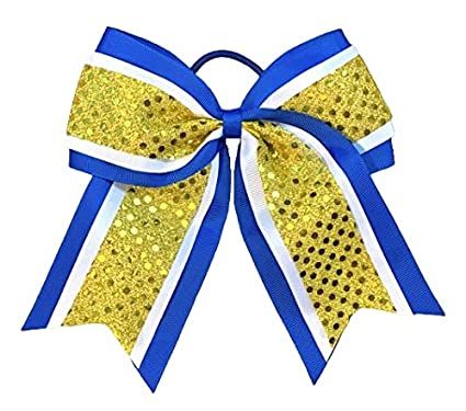 Amazon.com : New "CONFETTI DOTS Royal Blue Yellow" Cheer Bow Pony Tail 7 Inch Girls Hair Bows Cheerleading Dance Practice Football Games Competition Birthday Grosgrain Ribbon : Beauty & Personal Care