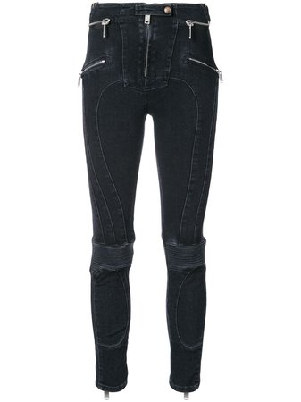 Black UNRAVEL PROJECT high rise biker skinny jeans - Farfetch