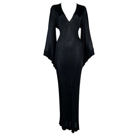 *clipped by @luci-her* 1990's Jean Paul Gaultier Elvira Slinky Kimono Plunging Black Long Dress For Sale at 1stDibs