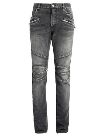 Balmain Ribbed Slim-Fit Moto Jeans | SaksFifthAvenue