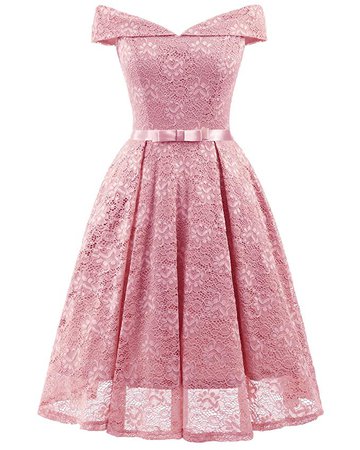 Amazon.com: Aibwet Elegant Vintage 1950s Style Bridesmaid Dresses Bow Floral Lace Off Shoulder Slim V Neck Cocktail Party Formal Swing Dress(XXL, Pink_0): Clothing