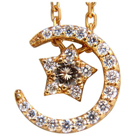 .30 Carat Islam Crescent Star Necklace 18 Karat For Sale at 1stDibs