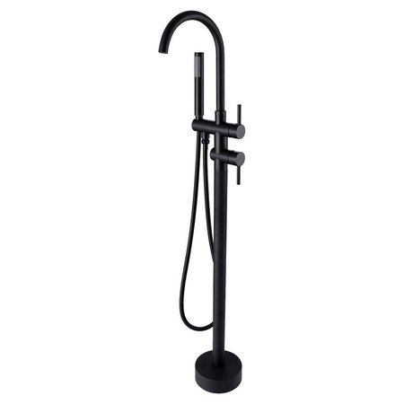 Brewst Contemporary Matte Black Swan Neck Freestanding Bath Filler Tap & Handshower 2-Lever Solid Brass faucet