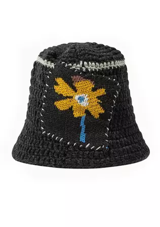 Yellow Flower Block Knitted Bucket Hat