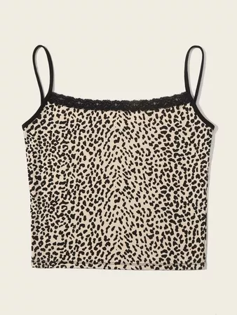 Lace Trim Leopard Print Cami Top | SHEIN USA