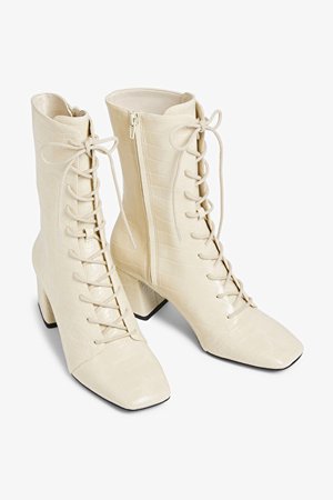 Lace up boot - Cream - Boots - Monki WW