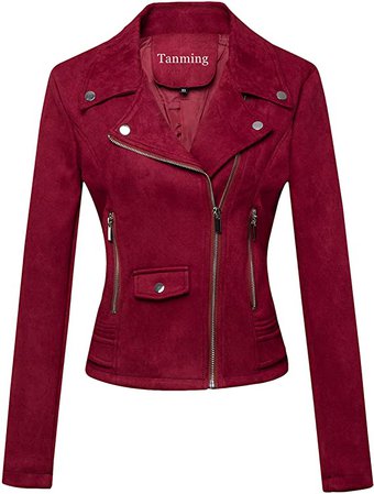 Tanming Women's Faux Leather Moto Biker Short Coat Jacket (Large, W-Red10) at Amazon Women's Coats Shop