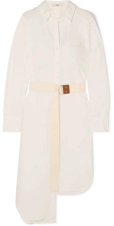 Belted Cotton-piqué Midi Dress - White