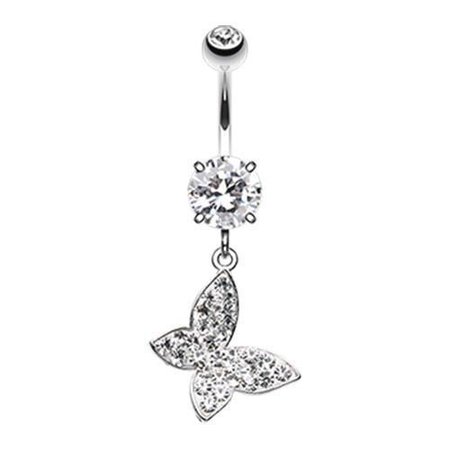 Clear Brilliant Butterfly Multi-Sprinkle Dot Dangle Belly Button Ring - * Rebel Bod *