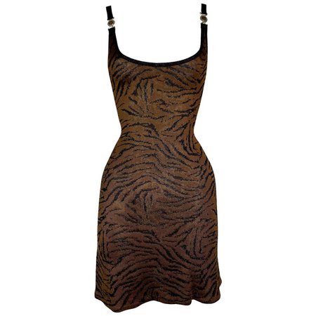 1996 Gianni Versace Tiger Knit Bodycon Mini Dress For Sale at 1stDibs