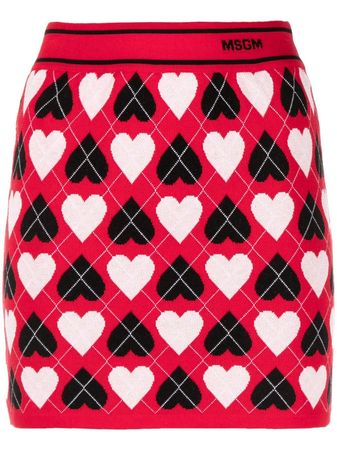 MSGM heart-print intarsia-knit Skirt - Farfetch
