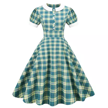 Women's 1950s Audrey Hepburn Swing Dress 100% Cotton Flare Dress Puffed Sleeves Retro Vintage Dailywear Tea Party Casual Daily Short Sleeve Fit & Flare Dress Christmas #9305129