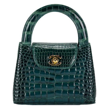 Chanel Green Crocodile Alligator Vintage Mini Minuadiére Kelly Top Handle Bag For Sale at 1stDibs
