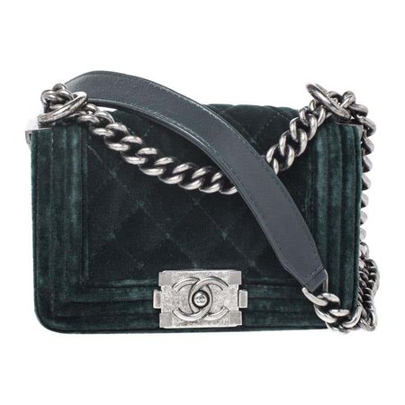 Chanel Green Quilted Velvet Mini Boy Flap Bag For Sale at 1stdibs