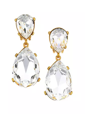 Shop Kenneth Jay Lane Crystal Double-Teardrop Clip-On Earrings | Saks Fifth Avenue