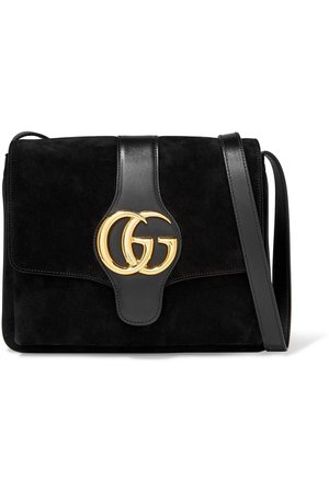 Gucci | Arli medium leather-trimmed suede shoulder bag | NET-A-PORTER.COM