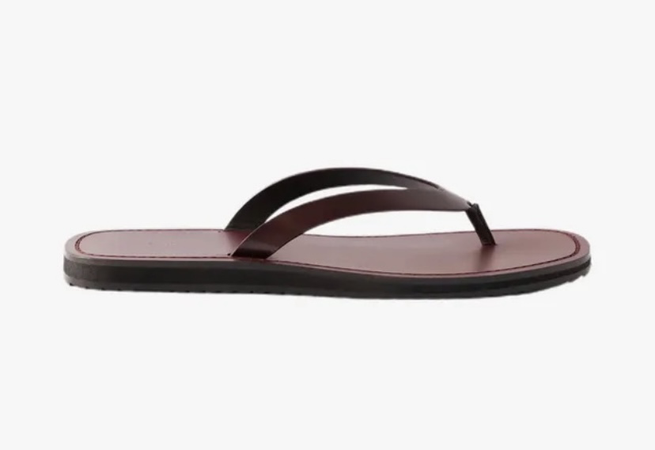 brown leather flip flop sandal