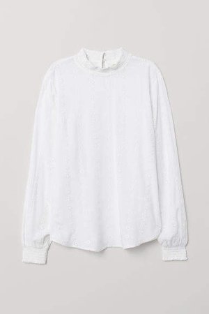 Blouse with Eyelet Embroidery - White