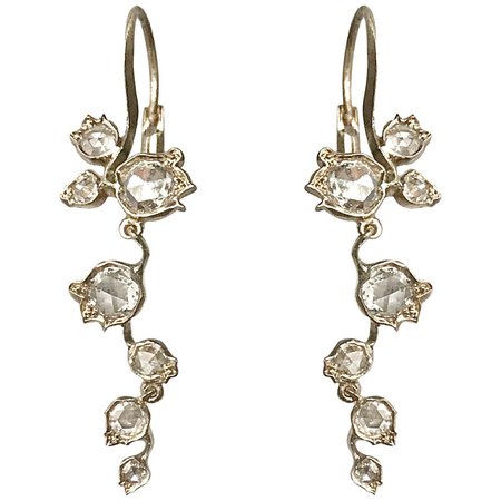 Dalben Rose Cut Diamonds White Gold Floral Earrings For Sale at 1stDibs