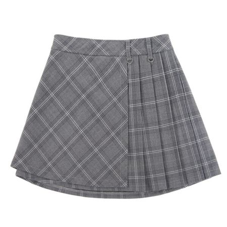 College-Style Asymmetric Plaid Pleated Skirt - Kawaii Fashion Shop | Cute Asian Japanese Harajuku Cute Kawaii Fashion Clothing
