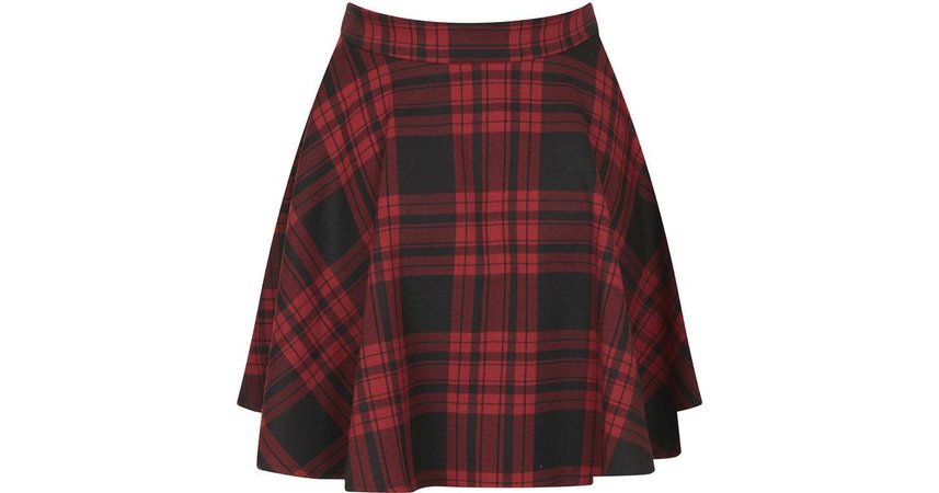 Red flare plaid skirt