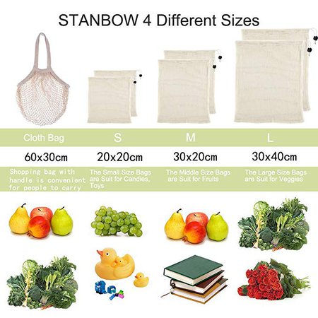 Reusable Cotton Mesh Grocery Bags 7 Pcs, Natural Durable Produce Bags Eco Friendly Recyclable Packaging Bags for Grocery Shopping & Storage: Amazon.ca: Home & Kitchen