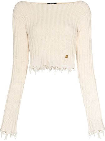 Shop Balmain raw-hem cropped ribbed jumper with Express Delivery - FARFETCH