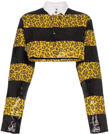 Charm's sequin embellished leopard print cropped shirt