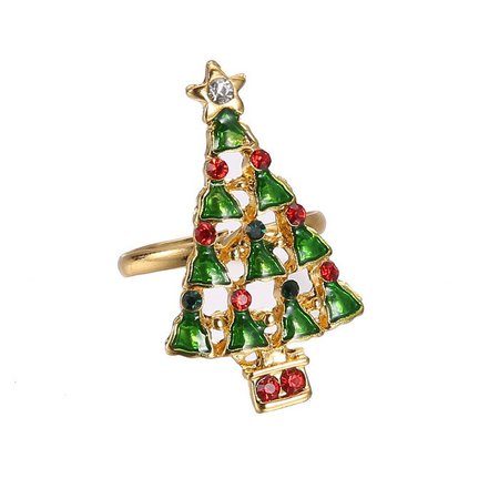 Fashion Arrival Gold Plated Christmas Enamel Crystal Tree Rings Lovely Ring Party #21774 · Christmas Jewelry