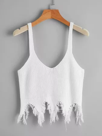 Solid Distressed Knit Top | SHEIN USA white