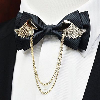 Men's Golden Wings & Chains Bow Tie Luxury Party Banquet Two Layer Bowtie | eBay
