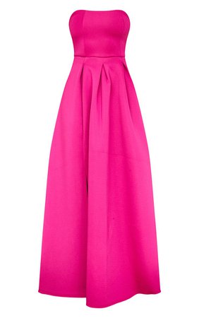 Hot Pink Scuba Bandeau Maxi Dress | Dresses | PrettyLittleThing USA