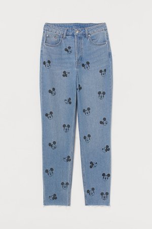 Mom High Ankle Jeans - Denim blue/Mickey Mouse - Ladies | H&M US