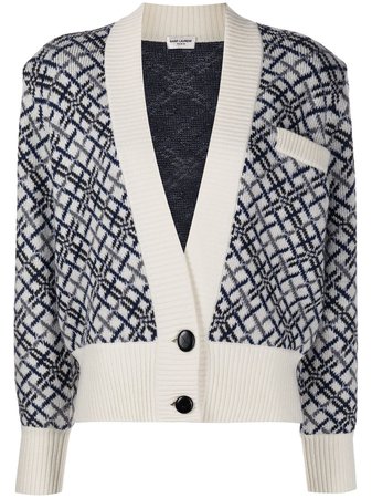 Shop Saint Laurent intarsia knit wool cardigan with Express Delivery - FARFETCH