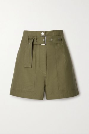 Army green Belted cotton-twill shorts | 3.1 Phillip Lim | NET-A-PORTER
