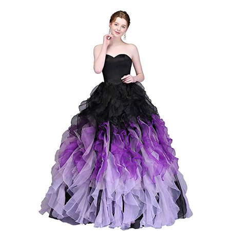 AmazonSmile: MEILIS 2016 Sweethart Ball Gown Puffy Ombre Organza Prom Dresses Long Quinceanera Black Lilac: Clothing