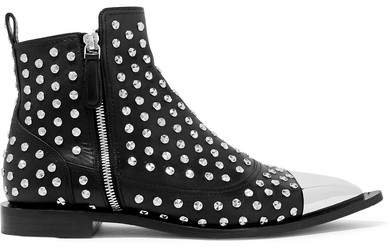 Metal-trimmed Studded Leather Ankle Boots - Black