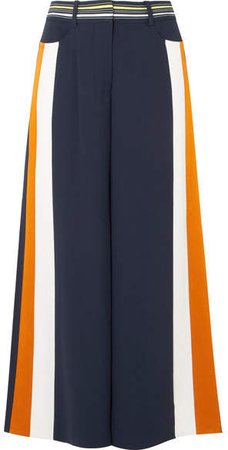 Striped Satin-trimmed Cady Culottes - Navy