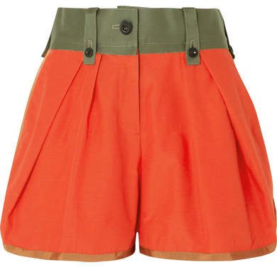 Gabardine And Grosgrain-trimmed Poplin Shorts - Orange