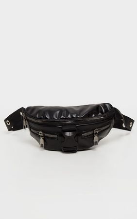 Black Pu Multi Zip Seatbelt Bum Bag | PrettyLittleThing USA