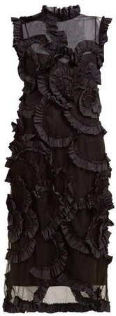 4 Moncler Ruffled Tulle Midi Dress - Womens - Black