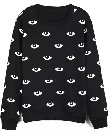 Black Long Sleeve Eyes Print Loose Sweatshirt | SHEIN USA