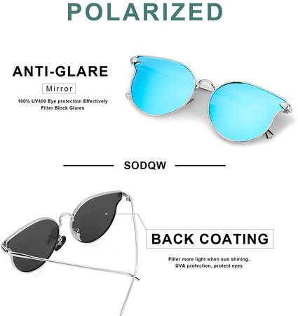 SODQW Fashion Cateye Mirrored Sunglasses for Women, Metal Frame Flat Lens Womens Sunglasses Polarized - Google Search
