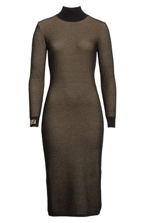 Fendi Long Sleeve Mesh Midi Sweater Dress